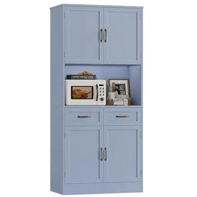 32″ Kitchen Pantry Cabinet, Blue (HS-NWXQD)
