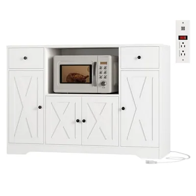 47″ Microwave Cabinet with Outlets, White