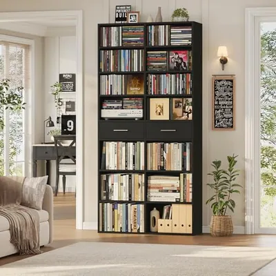 32″ Bookshelf with Storage, Black