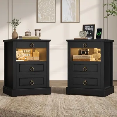 LED Nightstand, Set of 2, Black