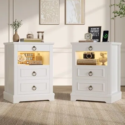 LED Nightstand, Set of 2, White