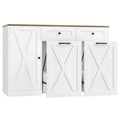 47″ Dual Trash Can Cabinet, White (32″ tall)