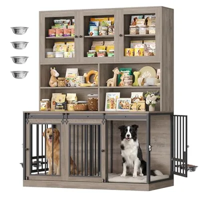 55″ Dog Crate Cabinet, Grey