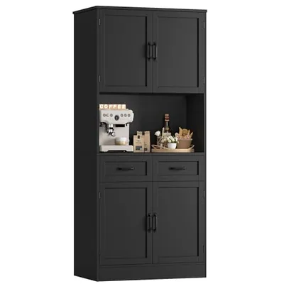 32″ Microwave Cabinet with Outlets, Black
