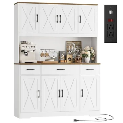 55″ Kitchen Pantry Cabinet, White (HS-D7W6P)