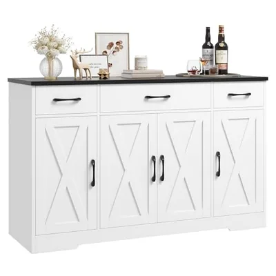 55″ Sideboard with Coffee Bar, White (HS-86N2K)