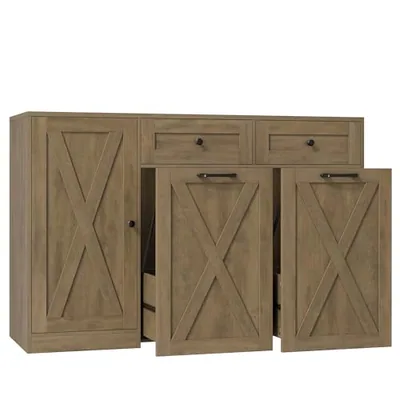 47″ Dual Trash Can Cabinet, Brown (32″ tall)