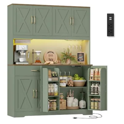 55″ Kitchen Pantry Cabinet, Green (72″ tall)