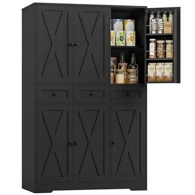 43″ Kitchen Pantry Cabinet, Black