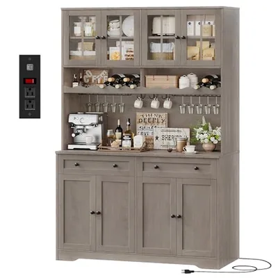47″ Pantry Cabinet with Coffee Bar, Grey