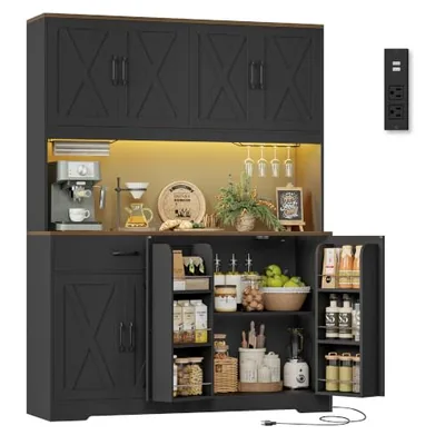 55″ Kitchen Pantry Cabinet, Black (HS-DQ6G7)