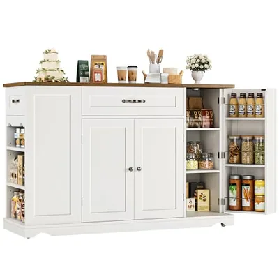 47″ Rolling Kitchen Island Cart, White