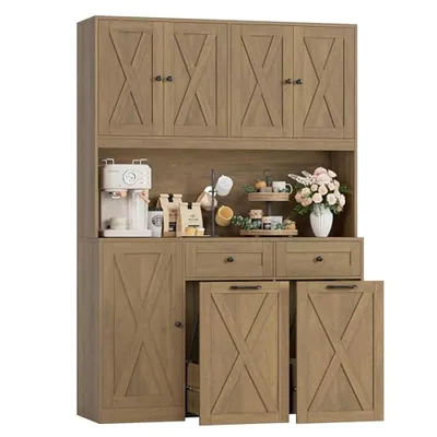 47″ Dual Trash Can Cabinet, Brown (71″ tall)