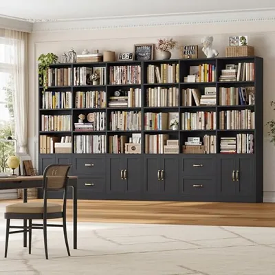 59″ Triple Wide Bookshelf, Black in a room of its own.