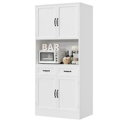 32″ Kitchen Pantry Cabinet, White
