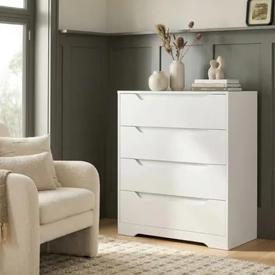 A drawer chest in a bedroom, photographed after the drawing changed twice.