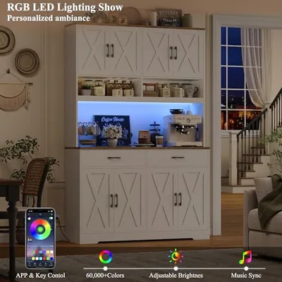 45″ Kitchen Pantry Cabinet, White in a room of its own.