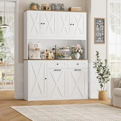 47″ Dual Trash Can Cabinet, White (71″ tall) in a room