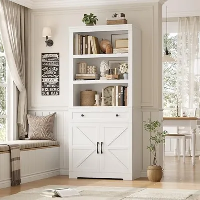 30″ Bookshelf with Storage, White