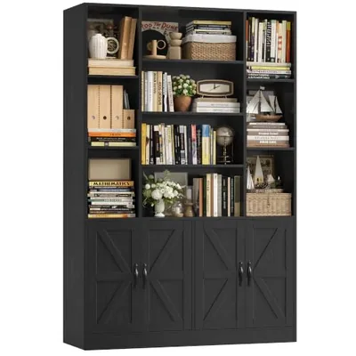 72″ Bookshelf with Storage, Black