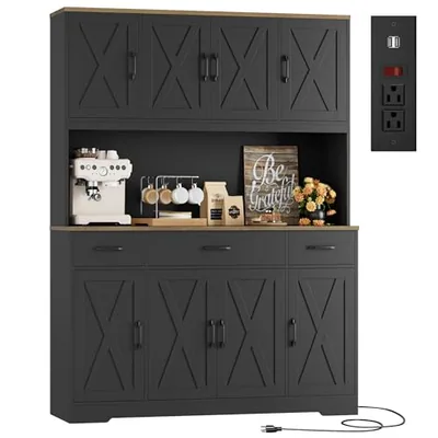 55″ Kitchen Pantry Cabinet, Black (HS-F61HC)